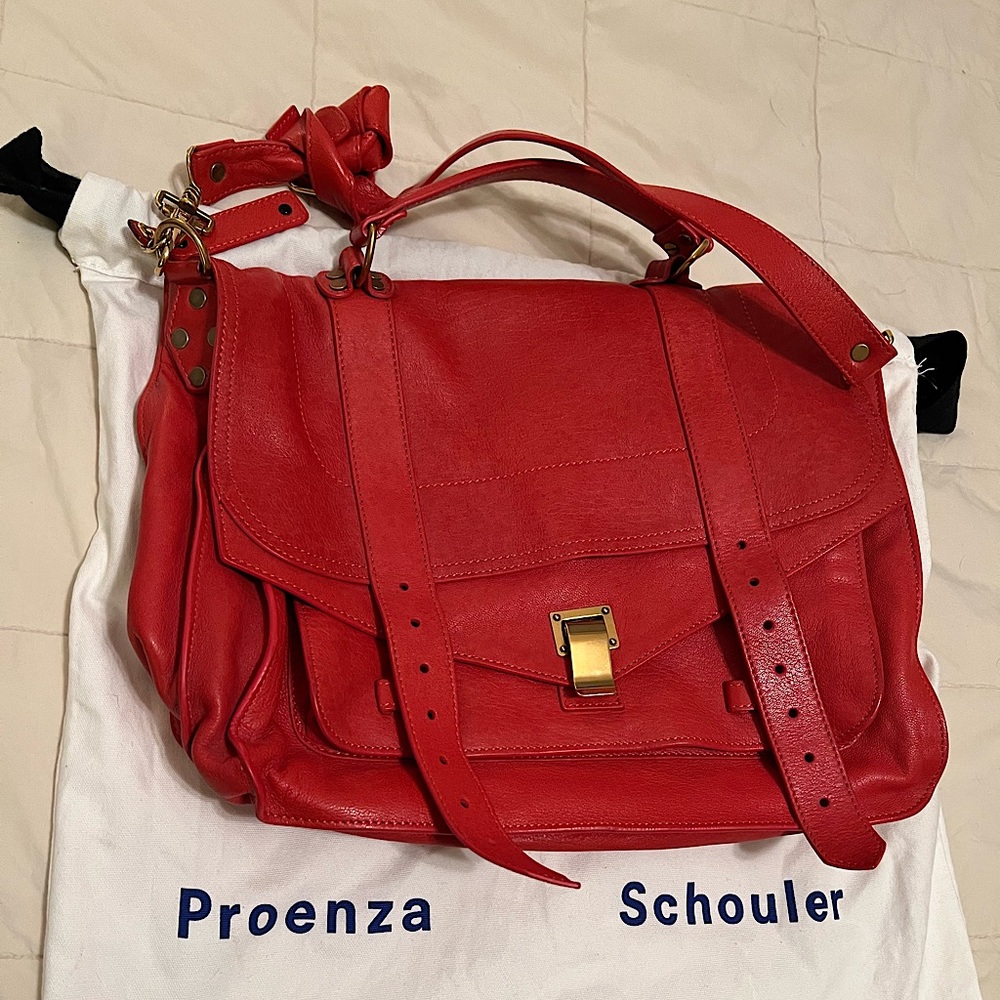 Proenza Schouler Tomato Red Leather PS1 Large Crossbody Satchel